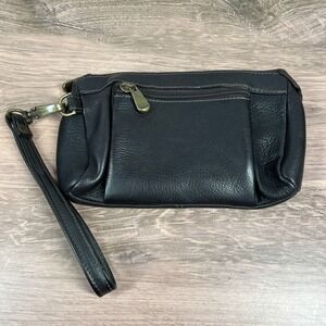 Le Donne Leather Wristlet Clutch Womens Small Black Genuine Leather Zip Pouch